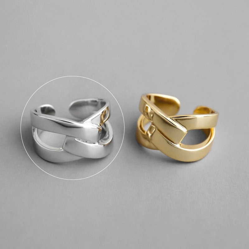 Charming Irregular Chain Geometric Rings Gold Open Rings