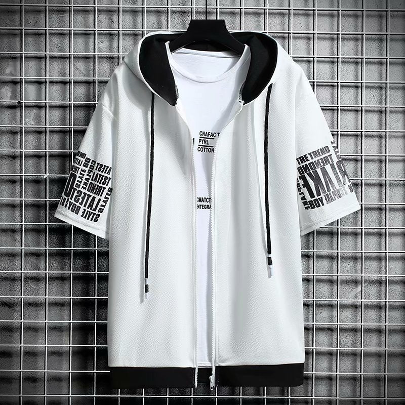 Japan Style Men Hoodies Fashion Streetwear Short Sleeve Hooded