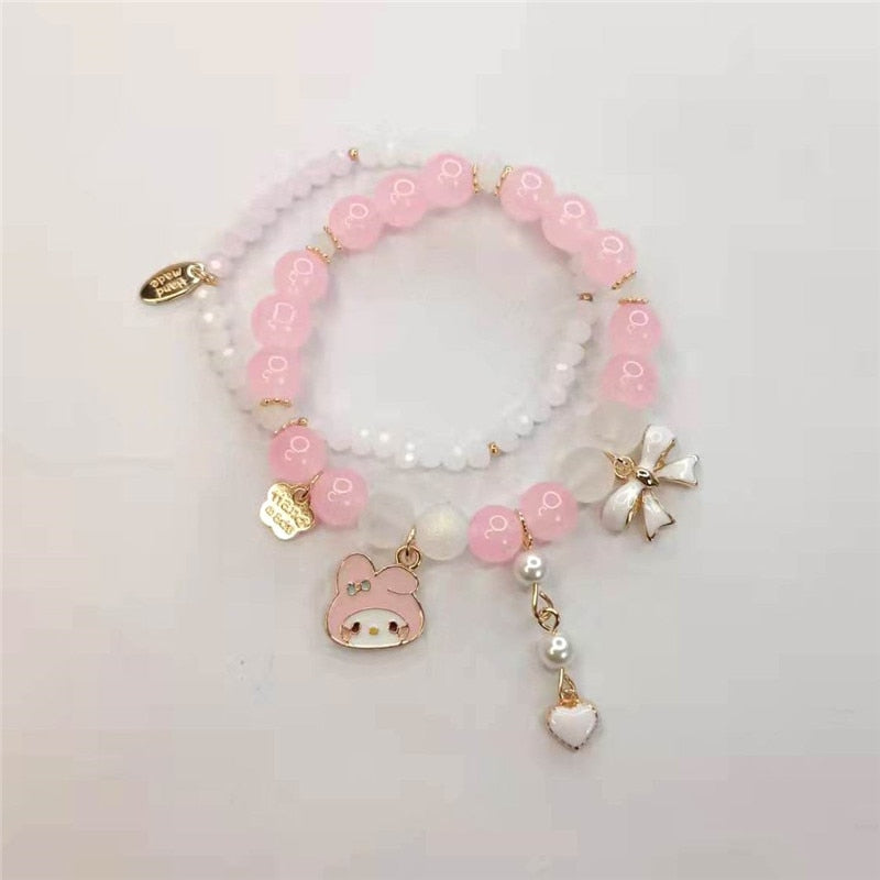 Simulated Pearl Cartoon Flower Sweet Cute 2 Pcs Charm Beaded Bracelets