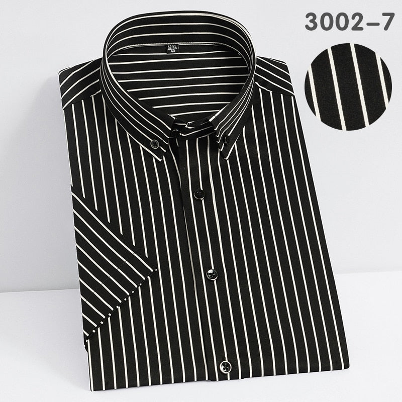 Short Sleeve Strech Striped Shirts Men Soft Regular Fit no Front Pocket