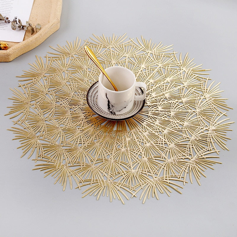 PVC Bronzing leaves Flower  Hollow Non-slip Kitchen Placemat