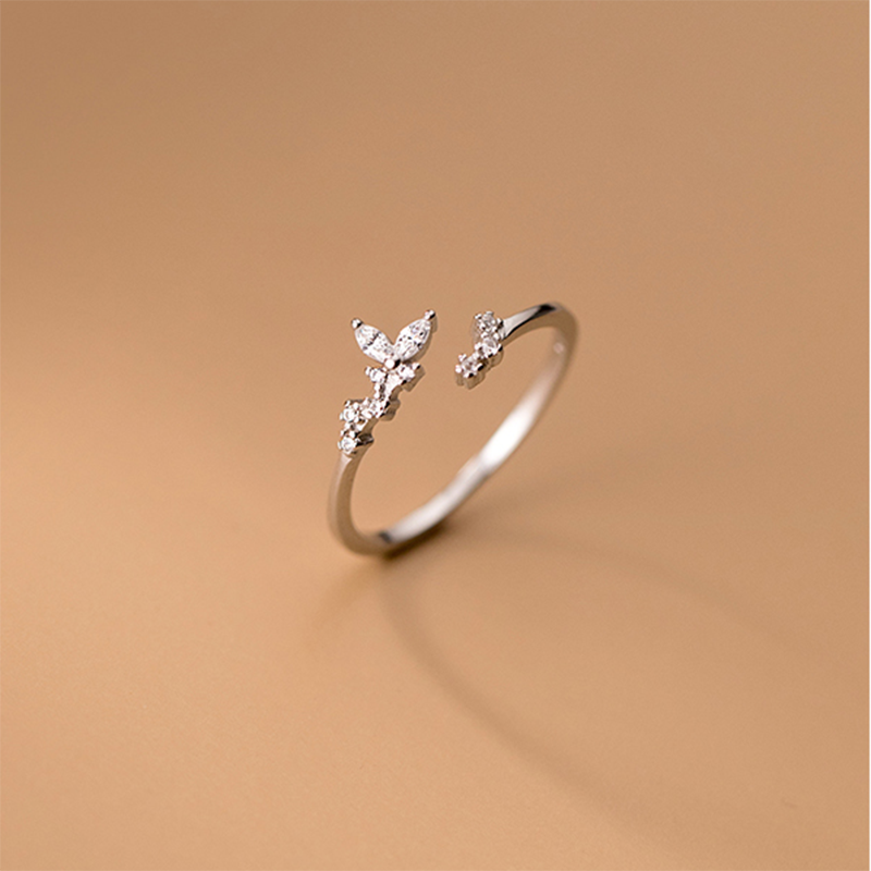 Crystal Zircon Branch Bud Sweet Chic Leaf Opening Ring