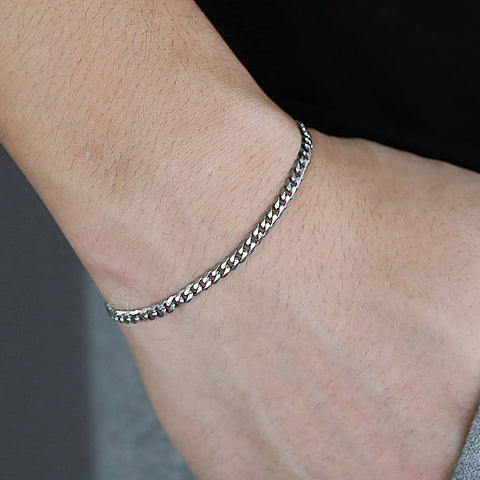 3mm Bracelet for Men Curb Cuban Rolo Box Wheat Link Chain Stainless Steel
