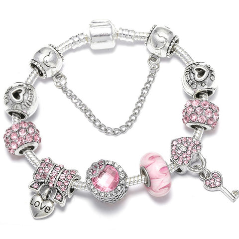 Vintage Silver Color Charms Bracelets Beads Brand