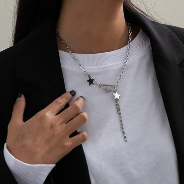 Stainless Steel Chain With Stars/Tassel Pendants Necklace