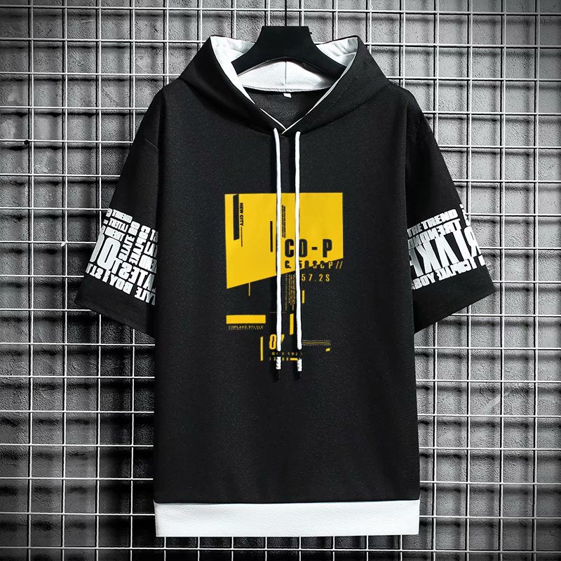 Japan Style Men Hoodies Fashion Streetwear Short Sleeve Hooded