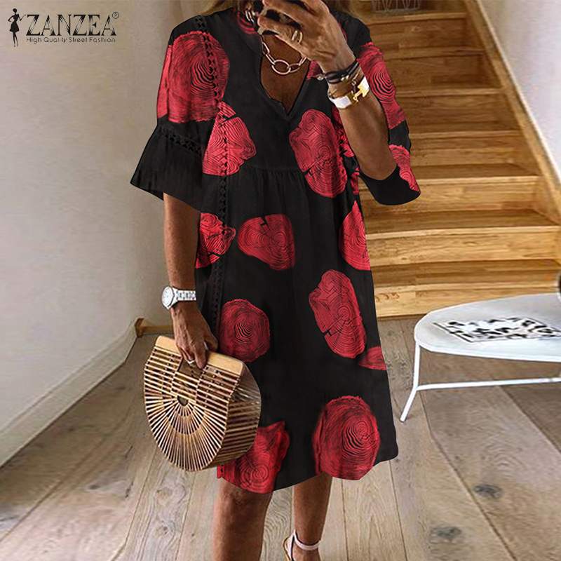 Lace Dress Women Sundress Fashion Flare Sleeve Short Vestido Bohemian