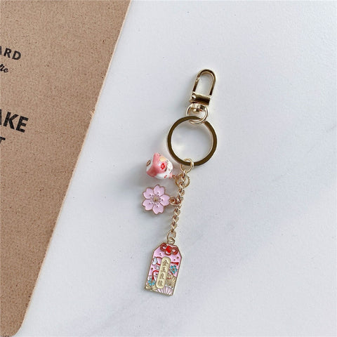 Omamori Sakura Amulet Lucky Cat Keychain Cute Pendant Clothes