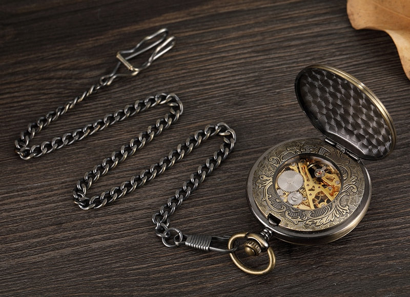 Bronze Mechanical Hand Wind Pocket Watches Roman Numeral