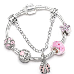 Vintage Silver Color Charms Bracelets Beads Brand
