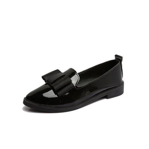Flats Women Shoes Bowtie Loafers Patent Leather Low Heels Slip On Footwear