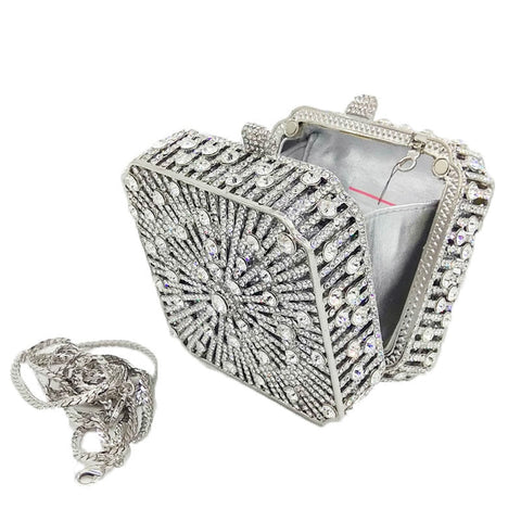 Crystal Women Evening Bag Metal Box Clutch Diamond  Mini Handbags