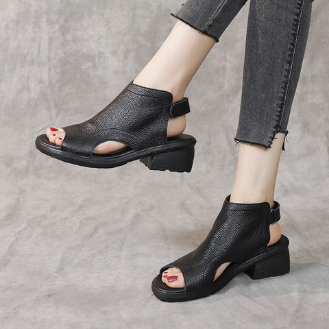 Thick Heel Gladiator Sandals Shoes Retro Handmade