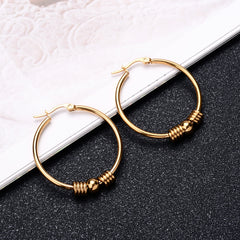 Stainless Steel Exaggerated Round Bead Hoop Earring
