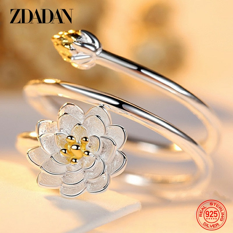 Charm Lotus Ring For Women Fashion Open Adjustable Finger Rings Jewelry