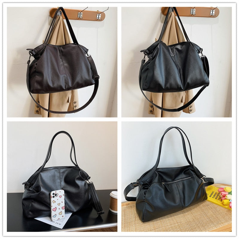 Big Black Shoulder Bags for Women Large Hobo Shopper Bag Solid Color