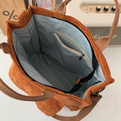 Corduroy Shoulder Bag Women Vintage Shopping Bags Zipper