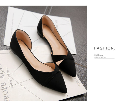 Women Flats Pink Black Pure Color Plus Small Size Pointed Toe Office