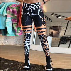 Leopard Stripe 3D Print Women Pants Push Up Running Sports