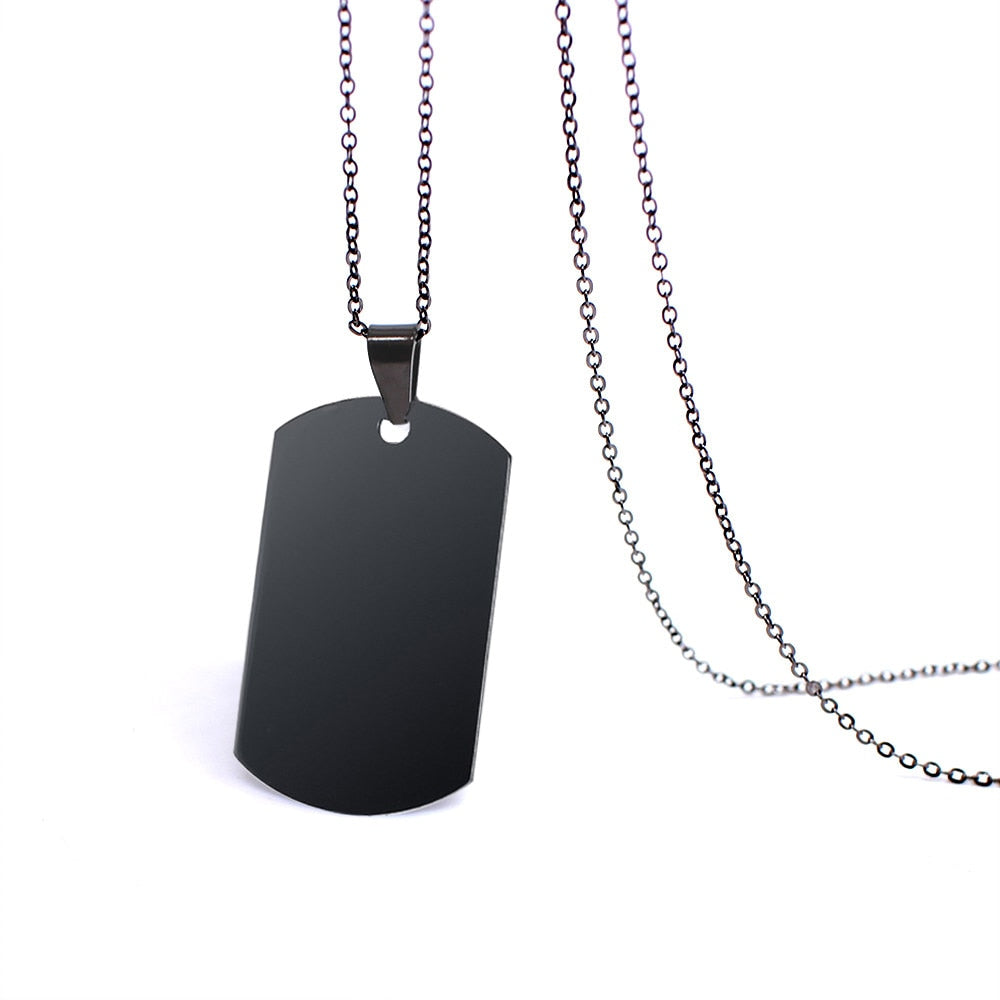 Rectangle Pendant Necklace Men Trendy Simple Stainless Steel