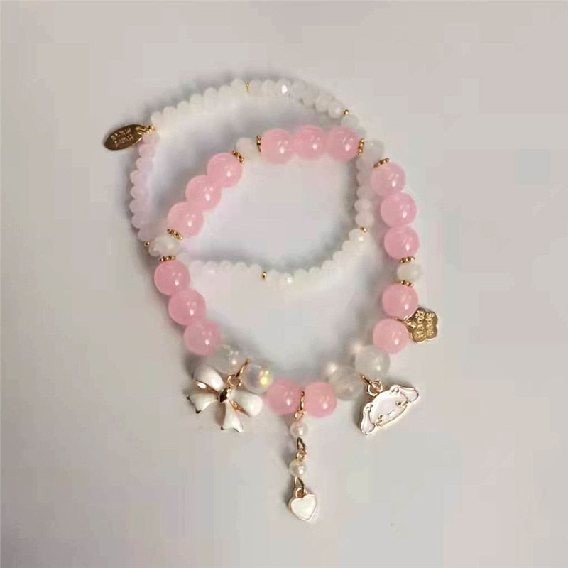 Simulated Pearl Cartoon Flower Sweet Cute 2 Pcs Charm Beaded Bracelets