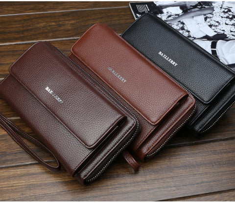 PU Leather Men Clutch Wallets Zipper Large Capacity Hand Strap Men Wallet