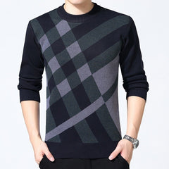 Sweater Mens Winter Thick Warm Cashmere Turtleneck Men Knitted Plaid