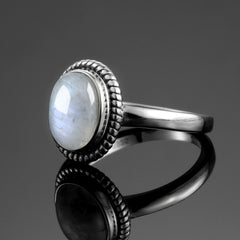 Natural Moonstones Rings Women Silver Jewelry Vintage Fine