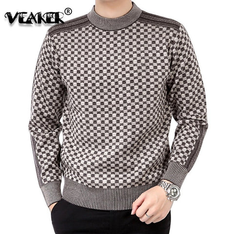 Sweater Mens Winter Thick Warm Cashmere Turtleneck Men Knitted Plaid