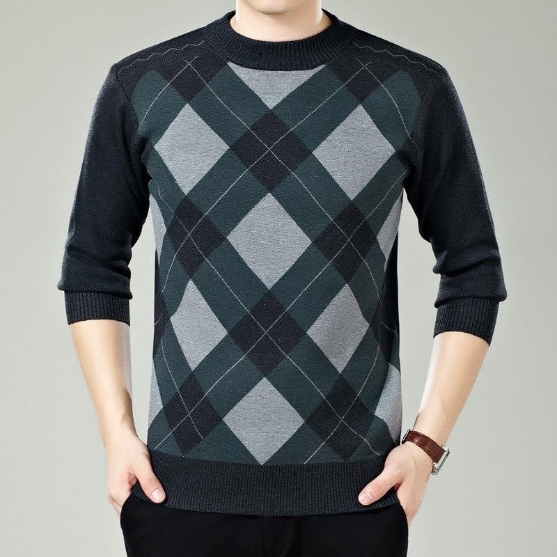 Sweater Mens Winter Thick Warm Cashmere Turtleneck Men Knitted Plaid