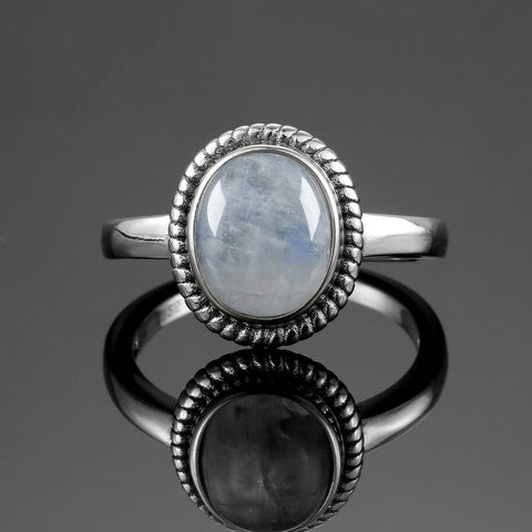 Natural Moonstones Rings Women Silver Jewelry Vintage Fine