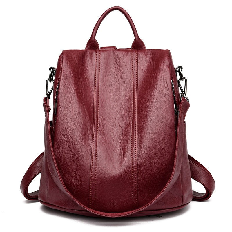 Women Waterproof Anti Theft Leather Backpack