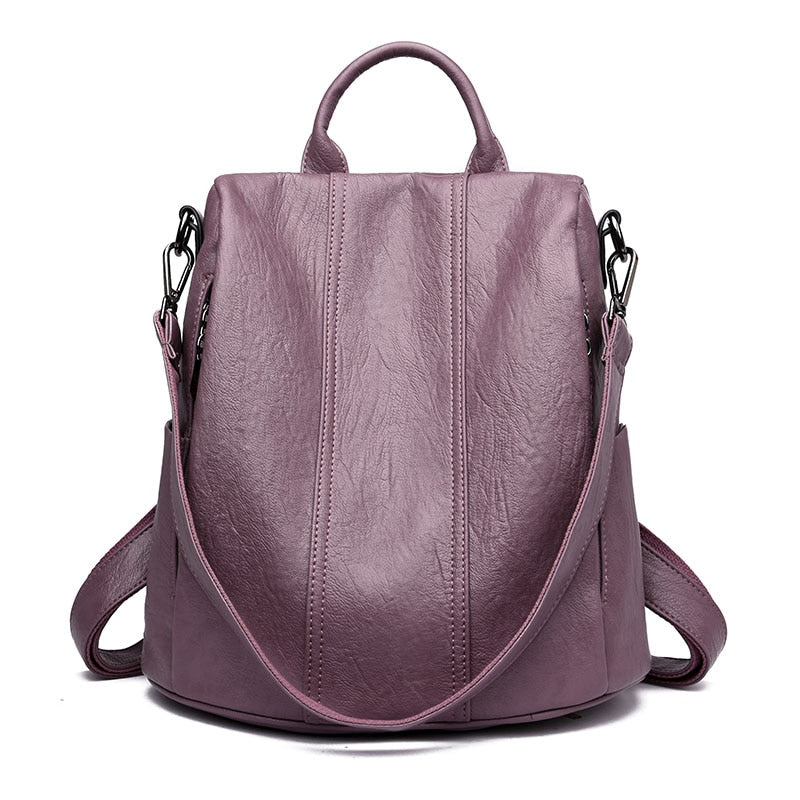 Women Waterproof Anti Theft Leather Backpack