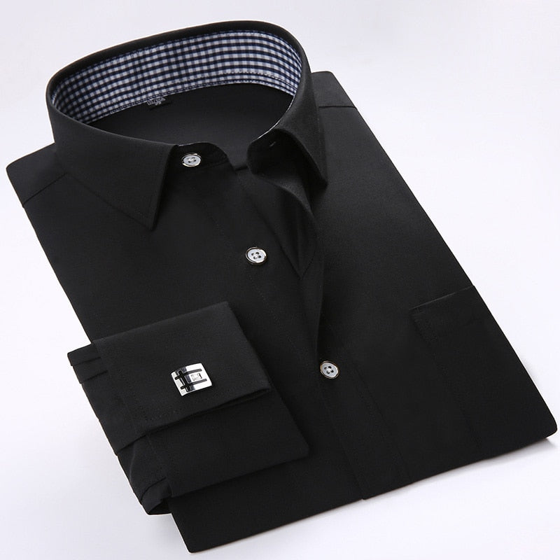 Men Cufflinks Shirts Long Sleeve Shirts Slim