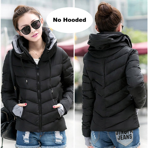 Winter Jacket women Short Womens Parkas Thicken Outerwear solid hooded