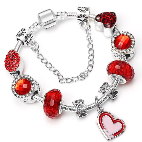 Vintage Silver Color Charms Bracelets Beads Brand
