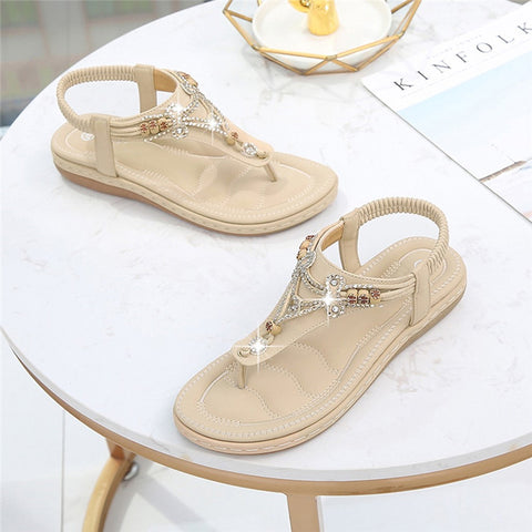 Women Sandals Flat Casual Shoes Bead Slip On Sandalias Flip-Flop