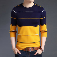 Fashion Brand Sweater Mens Pullover Striped Slim Fit