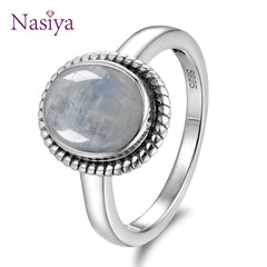 Natural Moonstones Rings Women Silver Jewelry Vintage Fine