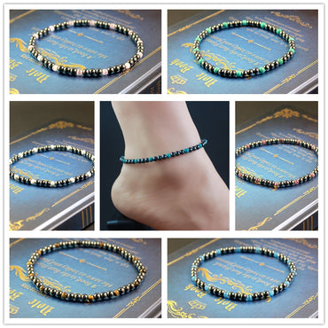 Magnetic Hematite Round Beads Beaded Anklet 4MM