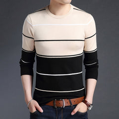 Fashion Brand Sweater Mens Pullover Striped Slim Fit