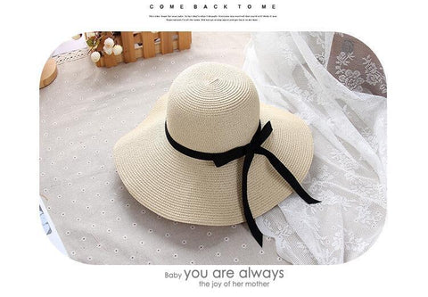 simple Foldable Wide Brim Floppy Girls Straw Hat Sun Hat Beach