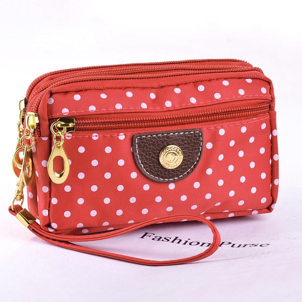 Fashion Women Wallets Small Handbags Canvas Dot Lady Zipper Moneybags