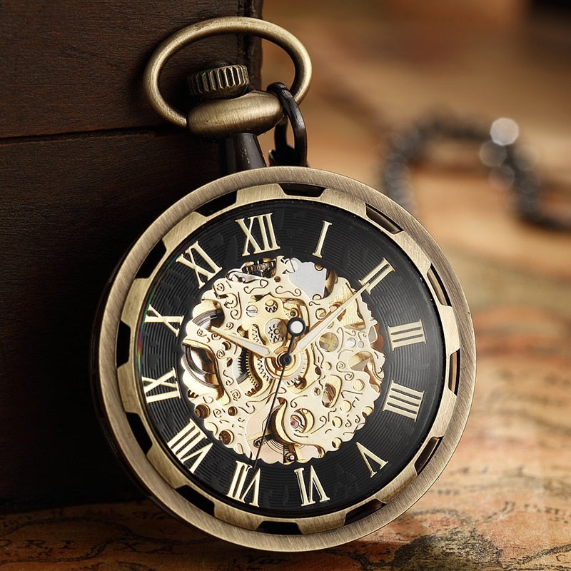 Antique Skeleton Mechanical Pocket Watch Men Steampunk Mechanical