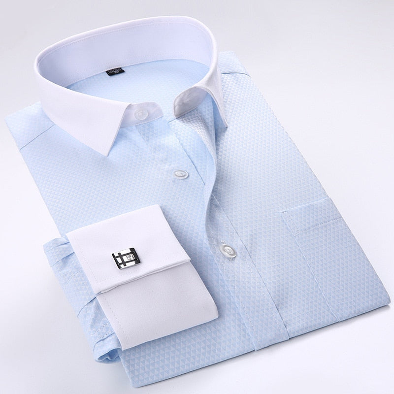 Men Cufflinks Shirts Long Sleeve Shirts Slim