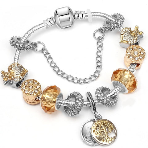 Vintage Silver Color Charms Bracelets Beads Brand