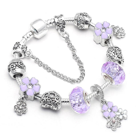 Vintage Silver Color Charms Bracelets Beads Brand