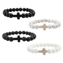 Charm Natural Stone Bracelet Cross Black Lava Matte Beaded Bracelets