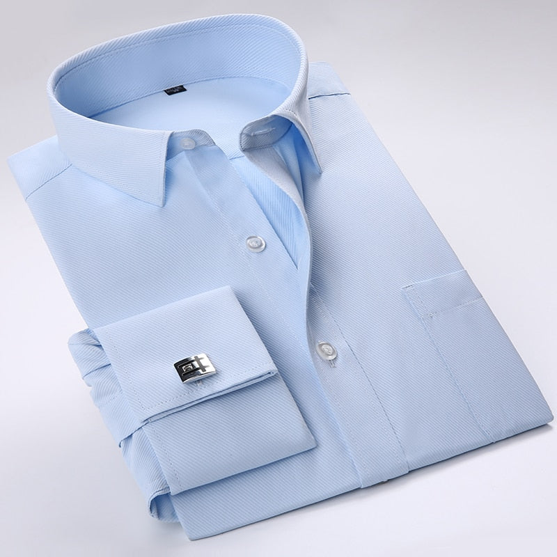 Men Cufflinks Shirts Long Sleeve Shirts Slim