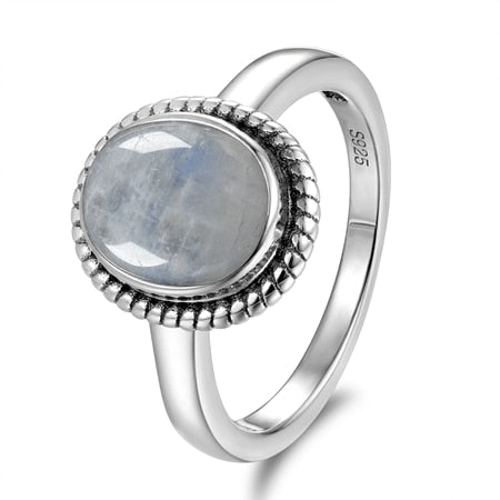 Natural Moonstones Rings Women Silver Jewelry Vintage Fine